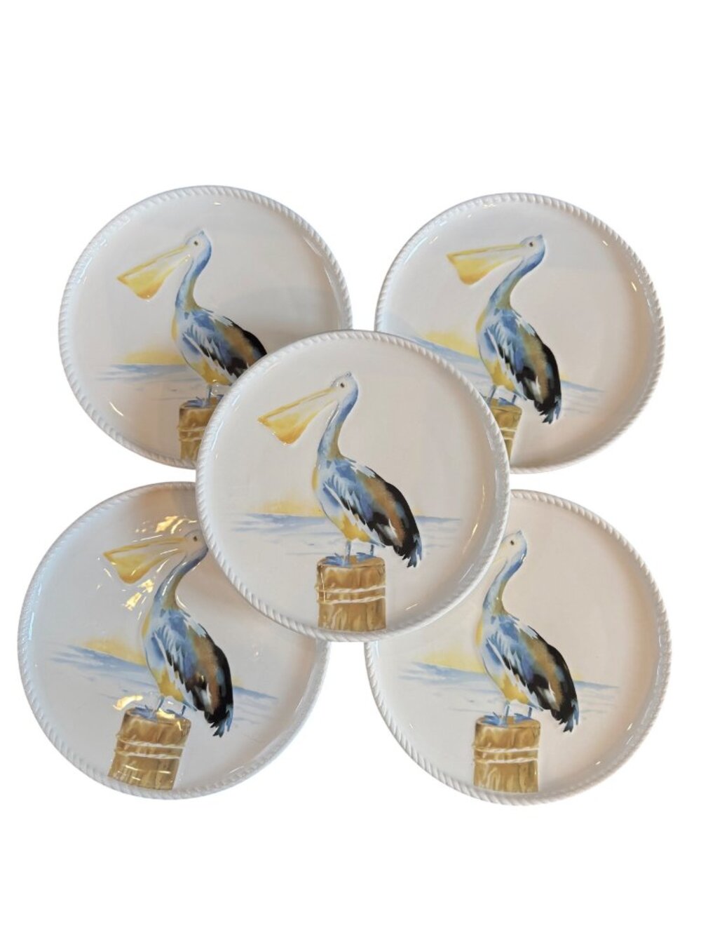 Pier 1 Imports Pelican Ironstone Salad Plates Rope Border 9” Set Of 5